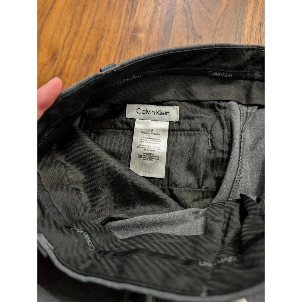 Calvin Klein Boys Gray Flat Front Bi-Stretch Straight Leg Dress Pants Size 18